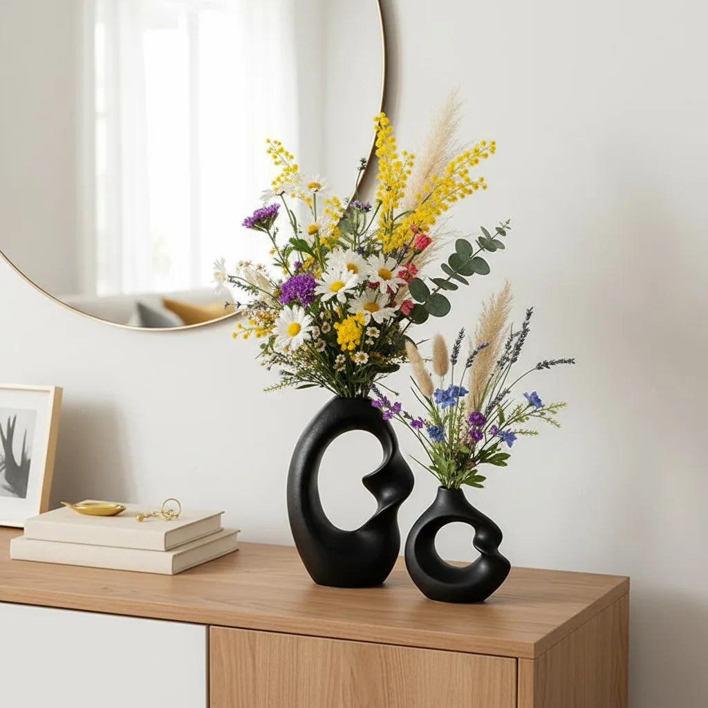 CAPIRON-Conjunto de Vaso Cerâmico Fosco para Decoração de Casa, Pampas Grama, Flor Seca, Acessórios Nórdicos Modernos, Interior de Mesa, Conjunto de 2