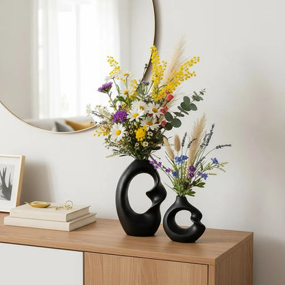 CAPIRON-Conjunto de Vaso Cerâmico Fosco para Decoração de Casa, Pampas Grama, Flor Seca, Acessórios Nórdicos Modernos, Interior de Mesa, Conjunto de 2