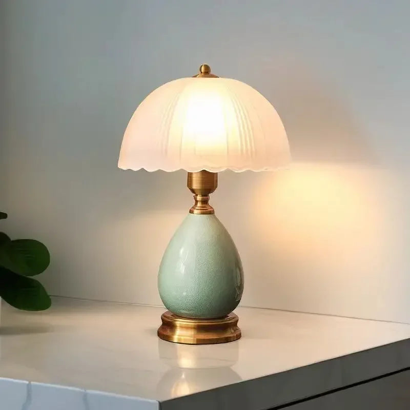 Europeu retro pastoral estudo quarto cerâmica vidro led candeeiro de mesa cabeceira