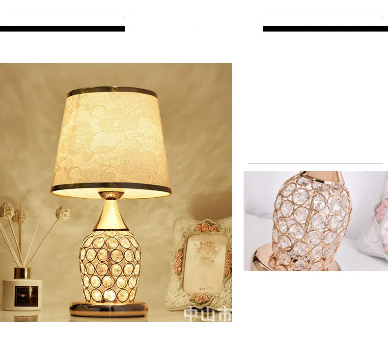 Candeeiro de mesa de cristal estilo europeu, simples, moderno, quarto, quente, romântico, criativo, decorativo, lâmpada de cabeceira