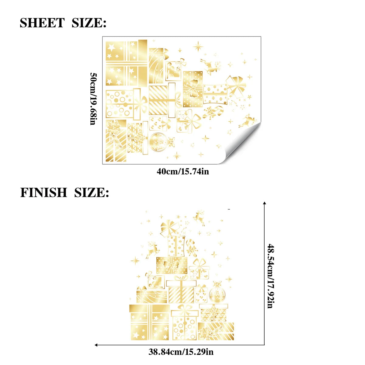 Adesivo de natal ouro pvc dupla face impresso adesivo de janela estática família vidro decorativo atmosfera de natal adesivo