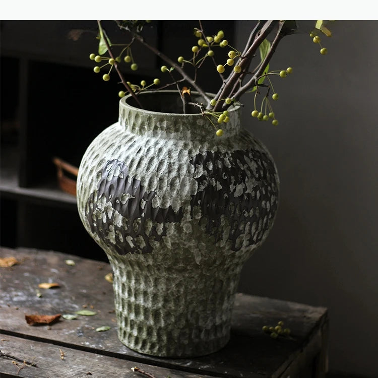 Vaso de cerâmica retrô, garrafa de porcelana de cerâmica grossa, arranjo floral, acessórios, vaso de flores, decoração de casa