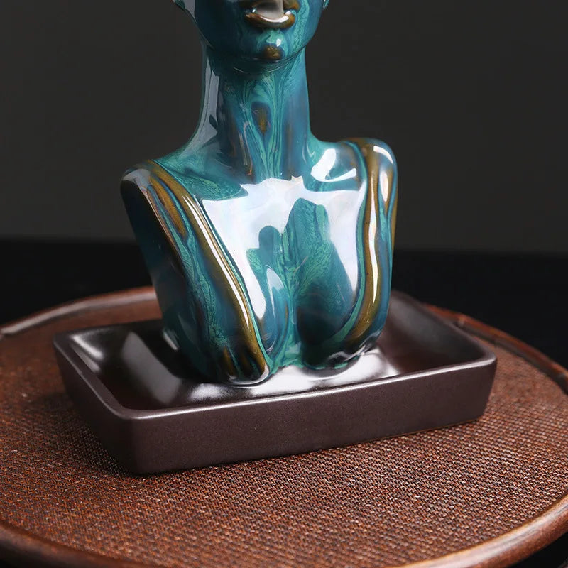 Estátua de beleza queimador de incenso de cerâmica cachoeira backflow incenso suporte de incenso decoração de casa