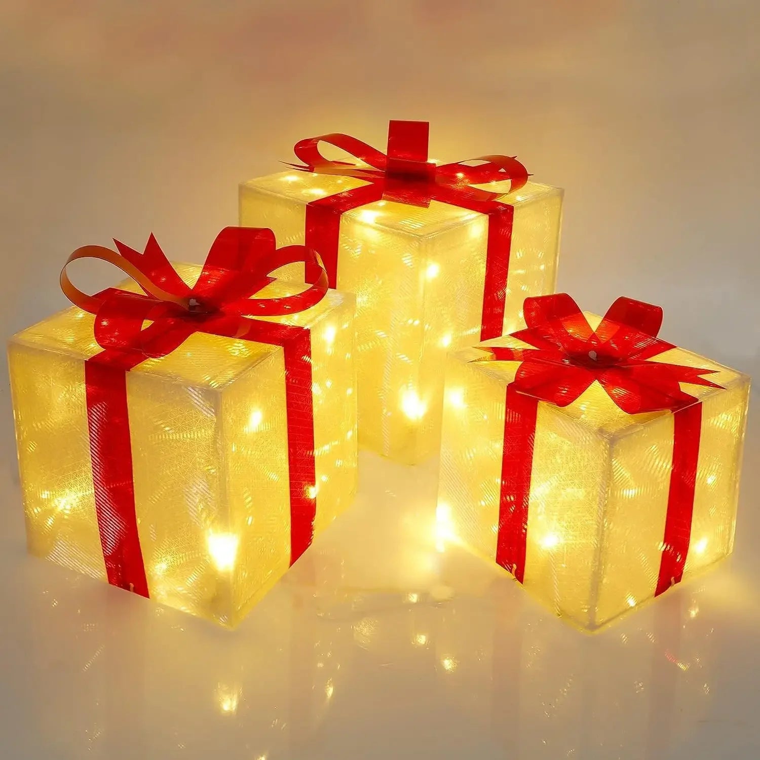 3 pçs iluminar caixas de presente decoração brilhante caixa dobrável com arco iluminação led luminosa festa de natal desktop presente ornamento