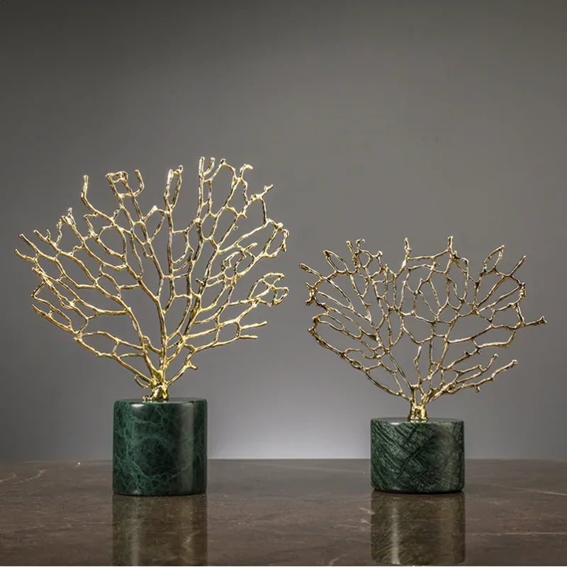 Imitação de coral ornamentos cristal metal árvore vaso vidro oco quadro metal resina coral oceano estatuetas decorativas decoração casa