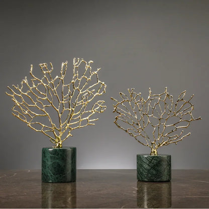 Imitação de coral ornamentos cristal metal árvore vaso vidro oco quadro metal resina coral oceano estatuetas decorativas decoração casa