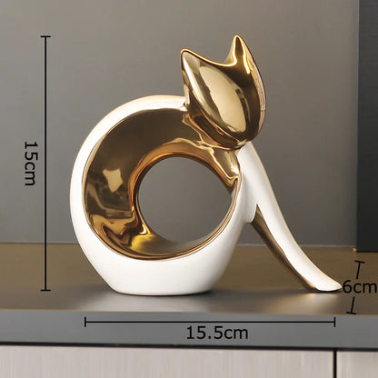 Arte abstrata cerâmica gatinho estátua branco animal ornamentos mesa decoração porcelana gato escultura sala estética decoração