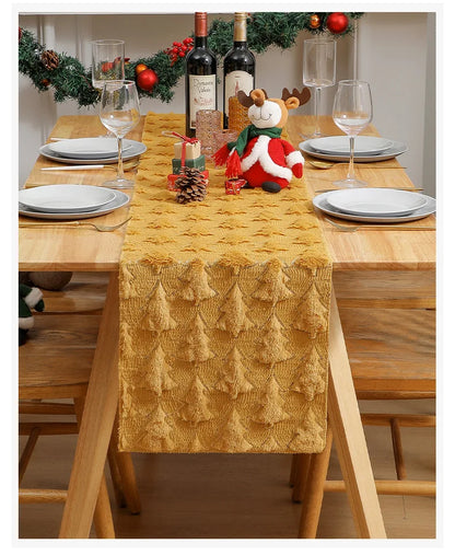 Corredor de mesa verde da árvore de natal 3d, lantejoulas espessadas decoração de festa de evento de natal mesa de jantar do feriado decoração de casa vermelho branco