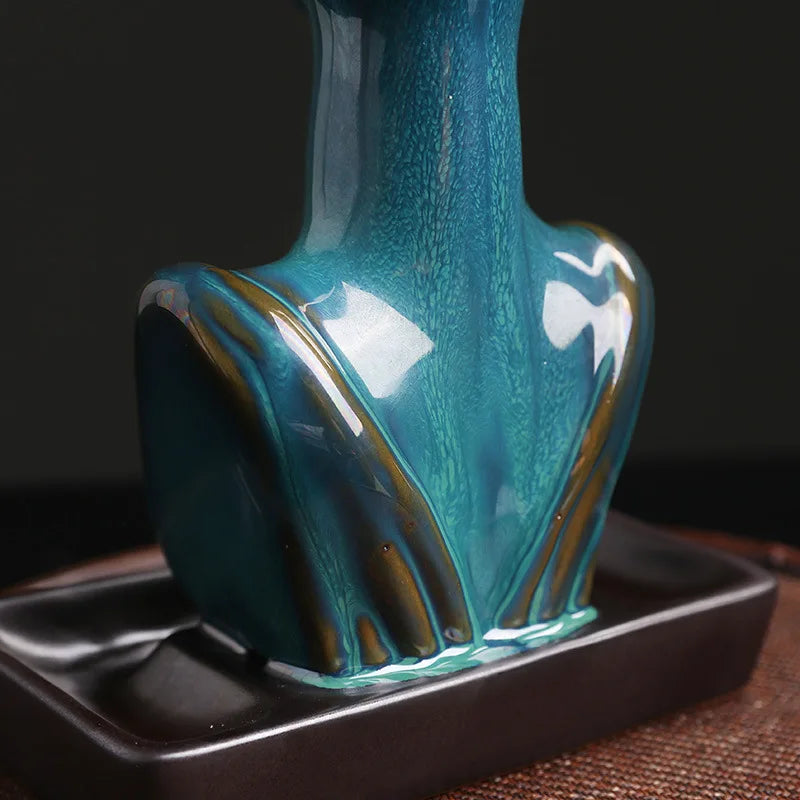 Estátua de beleza queimador de incenso de cerâmica cachoeira backflow incenso suporte de incenso decoração de casa