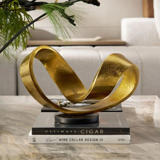 Ornamentos de artesanato dourado, estátua abstrata de mesa, arte geométrica, acessórios para casa, decoração, artesanato, presentes em miniatura