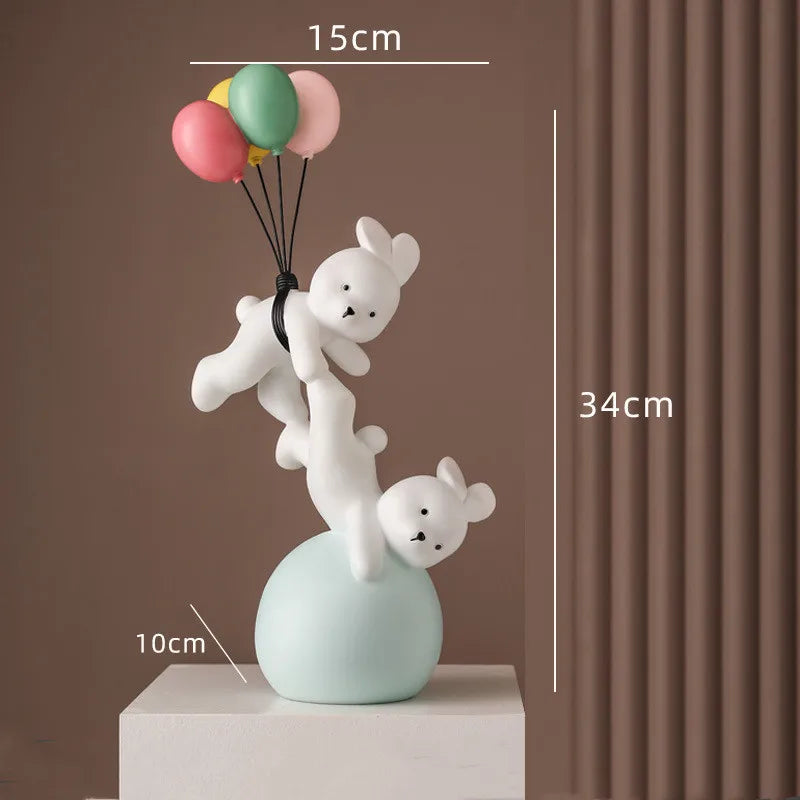 Nórdico Balão Urso Voador Coelho Resina Ornamentos, Home Decor Artesanato Estátua, Quarto das Crianças Figurinhas Escultura, Presente de Casamento