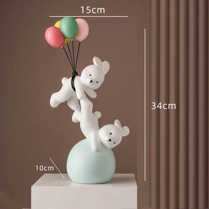 Nórdico Balão Urso Voador Coelho Resina Ornamentos, Home Decor Artesanato Estátua, Quarto das Crianças Figurinhas Escultura, Presente de Casamento