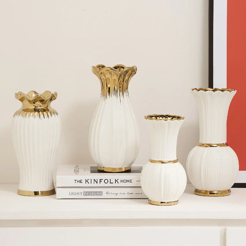 Vaso de cerâmica estilo creme, sensação branca de alta qualidade, arranjo de flores de rosas nutritivas com água, mesa de jantar retrô francesa para sala de estar