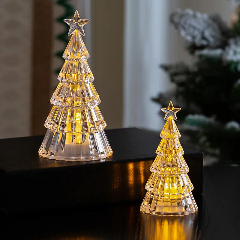 2 pçs decoração de natal ornamentos mini cristal luminoso árvore de natal high-end ornamentos de mesa luzes de presente de natal