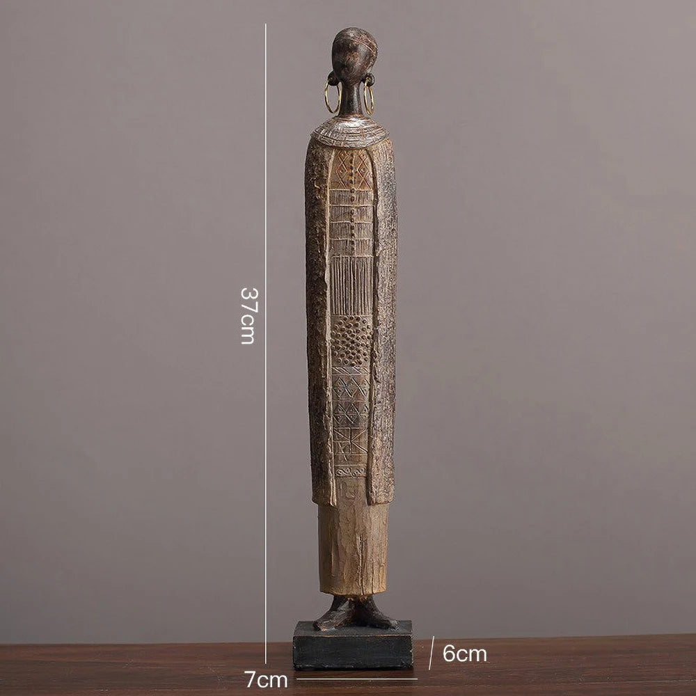 Estátua de mulher tribal africana feita à mão - escultura de arte em resina com contas tradicionais, decoração cultural de casa, estatueta colecionável