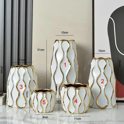 Vaso cerâmico galvanizado, ornamentos de flores douradas, arranjo de flores secas, decoração moderna da sala de estar, preto e branco