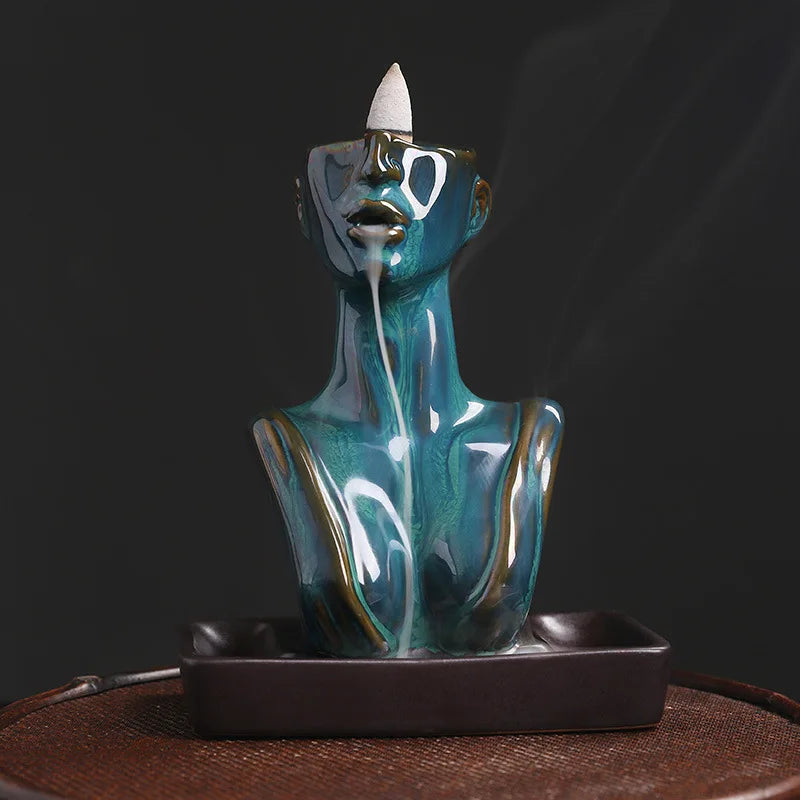 Estátua de beleza queimador de incenso de cerâmica cachoeira backflow incenso suporte de incenso decoração de casa