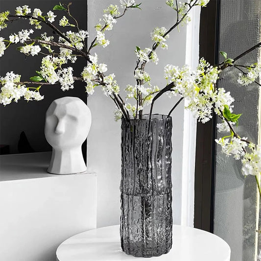 1 pçs minimalista vento glaciar vaso de vidro transparente luz luxo alto sentido grande vaso sala estar mesa jantar decoração