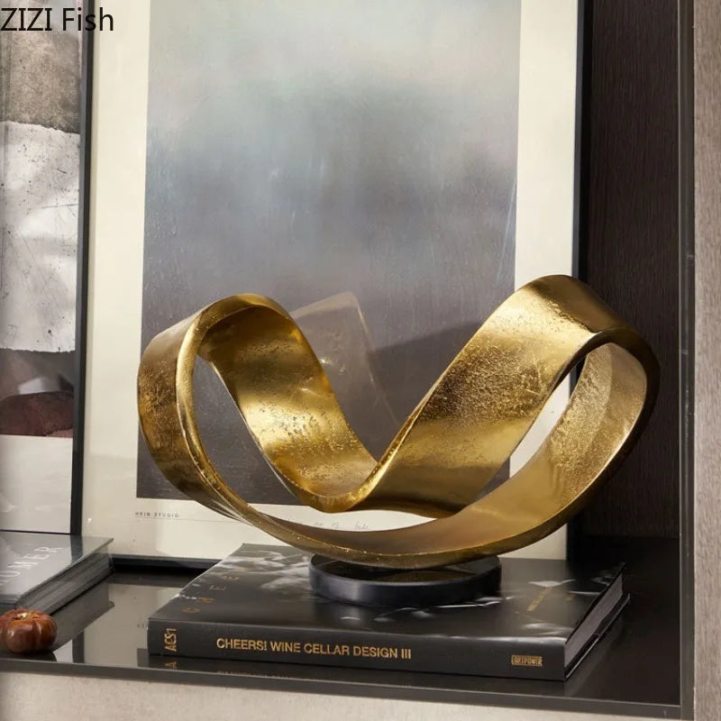 Ornamentos de artesanato dourado, estátua abstrata de mesa, arte geométrica, acessórios para casa, decoração, artesanato, presentes em miniatura