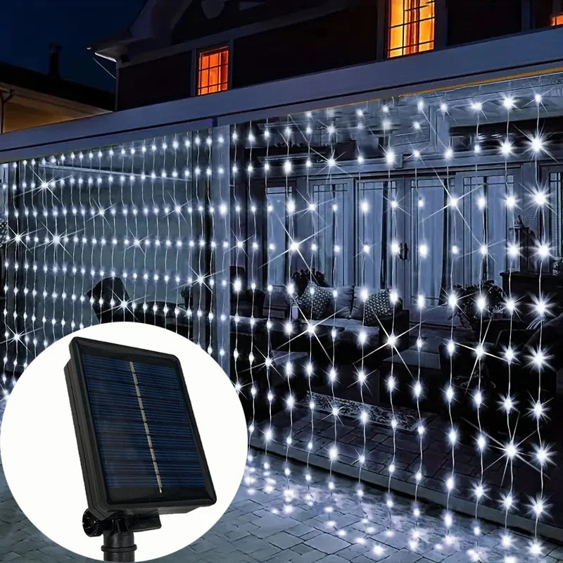 Cortina de luz solar led ao ar livre à prova dwaterproof água guirlanda decoração natal luzes da corda quintal casamento guirlanda luzes da corda