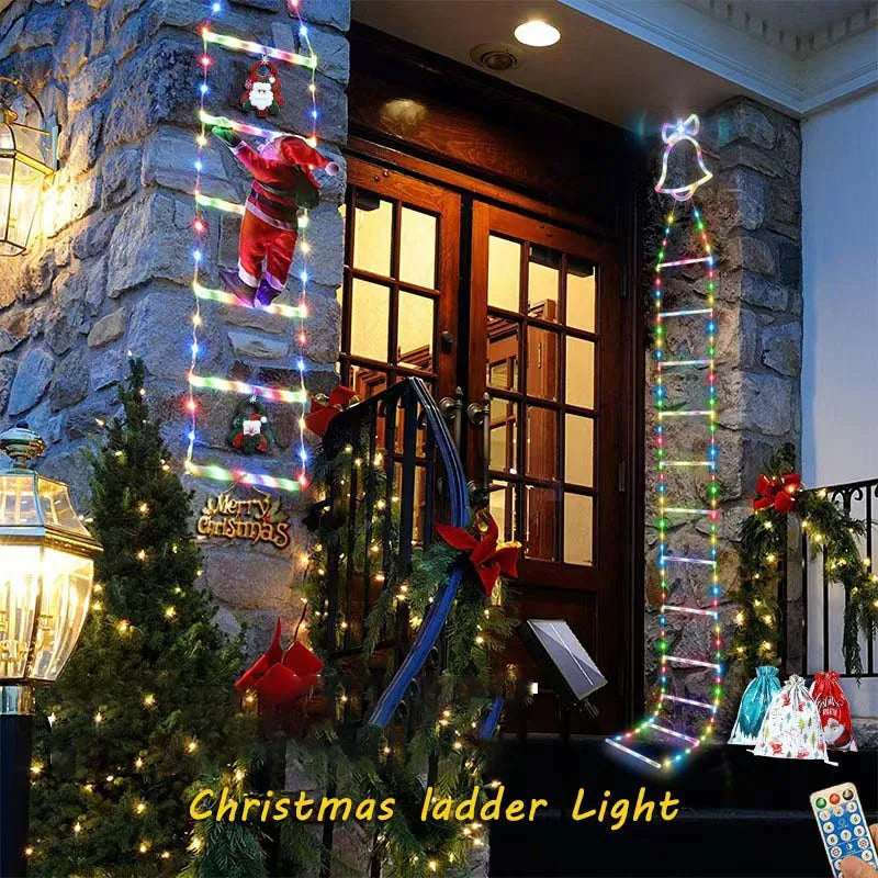 1 pçs decoração de natal papai noel escada de escalada led luz usb plug 8 modos de iluminação luz corda parede casa decoração da árvore de natal