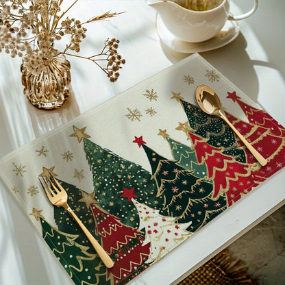 VIKAMA 4/6/8/10 unidades de jogos americanos estampados com árvore de Natal, tapetes de mesa de cozinha laváveis, jogos americanos decorativos de Natal