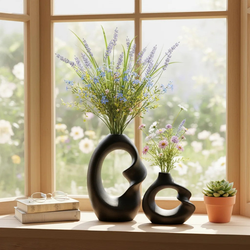 CAPIRON-Conjunto de Vaso Cerâmico Fosco para Decoração de Casa, Pampas Grama, Flor Seca, Acessórios Nórdicos Modernos, Interior de Mesa, Conjunto de 2