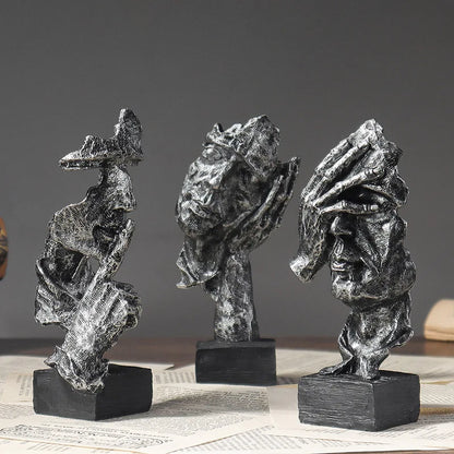Vilead 16cm conjunto de 3 escultura abstrata resina silêncio é estátua de ouro areia preta escritório estante decoração de mesa objeto prateleira