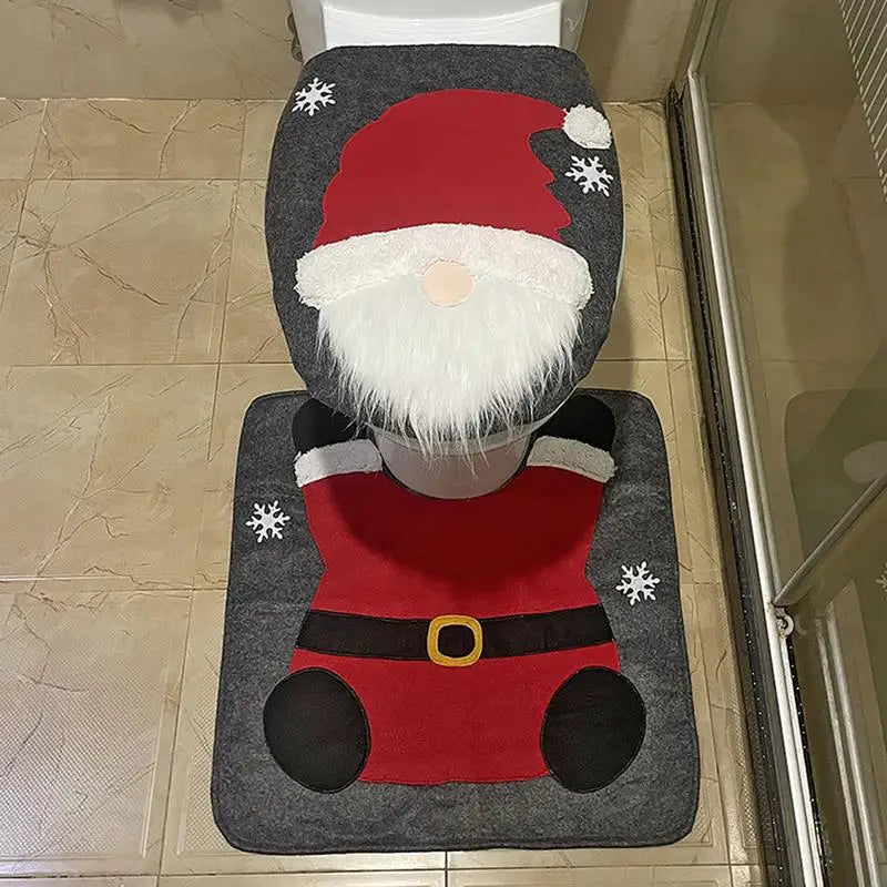 Capa de assento de vaso sanitário gnome de natal com tapete gnome absorvente de água capa de assento de vaso sanitário para natal conjunto de capa de assento de vaso sanitário à prova de poeira