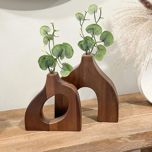 Suporte de flores de mesa de madeira maciça nórdica 2 tamanhos com vaso de madeira de acácia mesa criativa para decoração de arranjo de flores