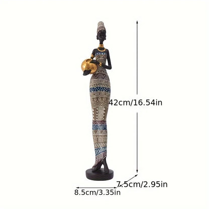 Resina Pintada Decoração Estátua Preta, Mulheres Africanas Segurando Potes De Cerâmica, Itens Da Coleção Desktop, Figurinhas Retro, Casa E Quarto