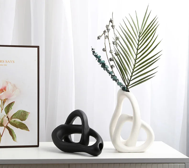 CAPIRON-Vaso Cerâmico Abstrato, Arranjo De Flores, Sala De Estar, Mesa De Escritório, Decoração Para Casa Acessórios, Interior Pampas Grama