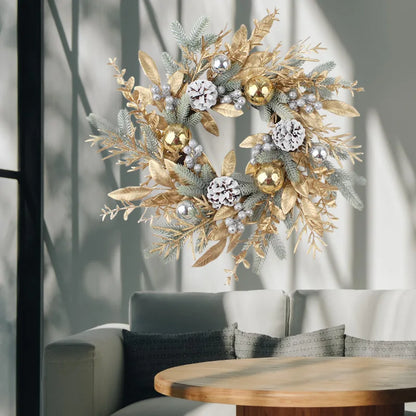 Flor dourada artificial Pinecone Rattan Set, grinalda de Natal para porta, guirlanda suspensa, decoração ao ar livre, 2024