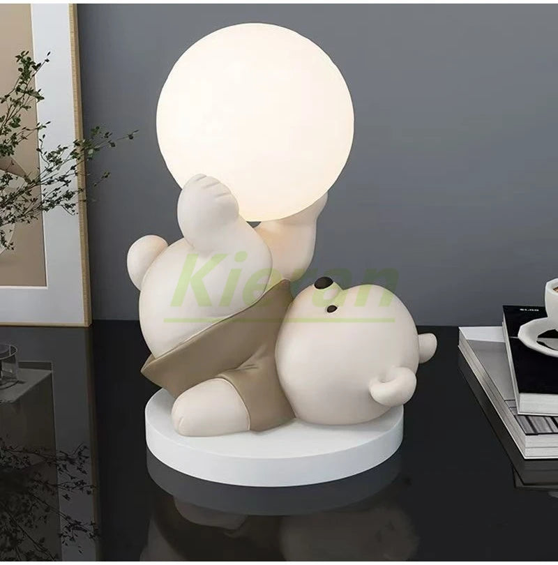 Nordic moderno urso acrobático led lâmpada de assoalho quarto estudo sala jantar lâmpada mesa cabeceira sala estar decorativa resina noite lâmpada