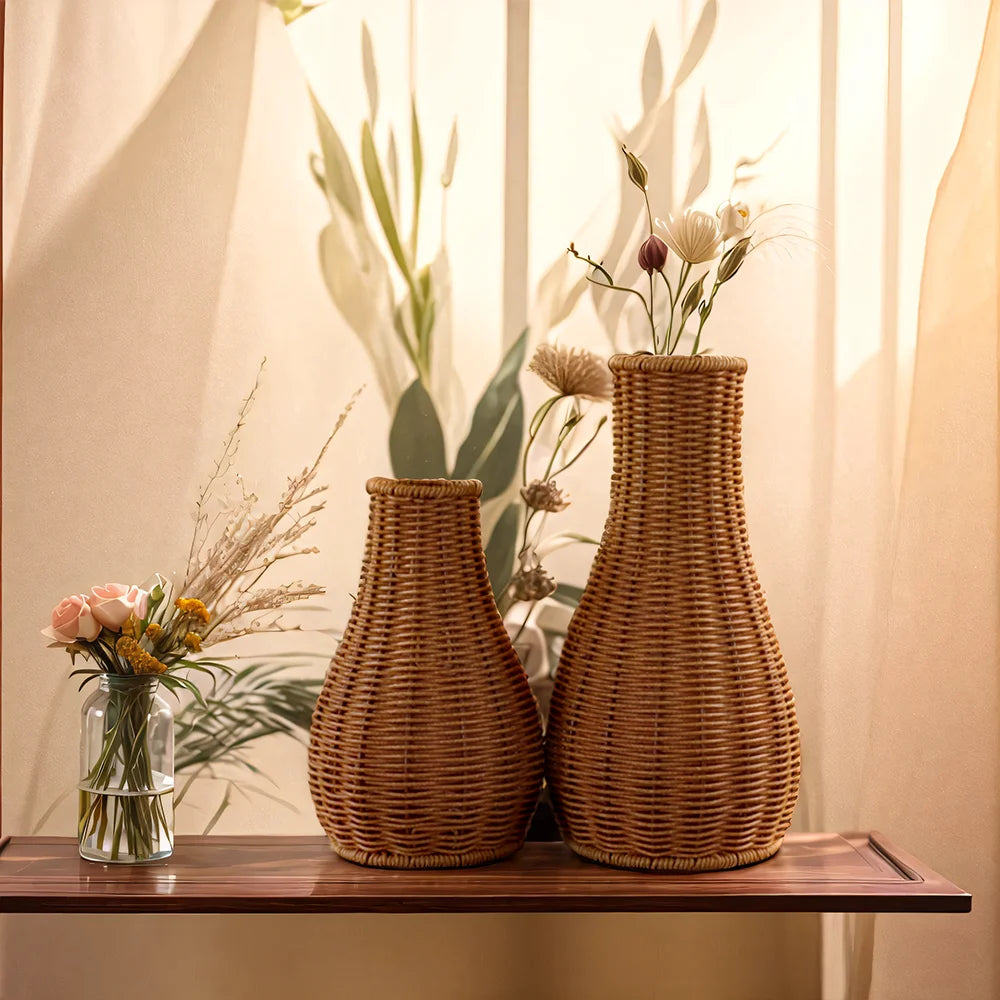 Vaso de Plástico com Aparência de Rattan