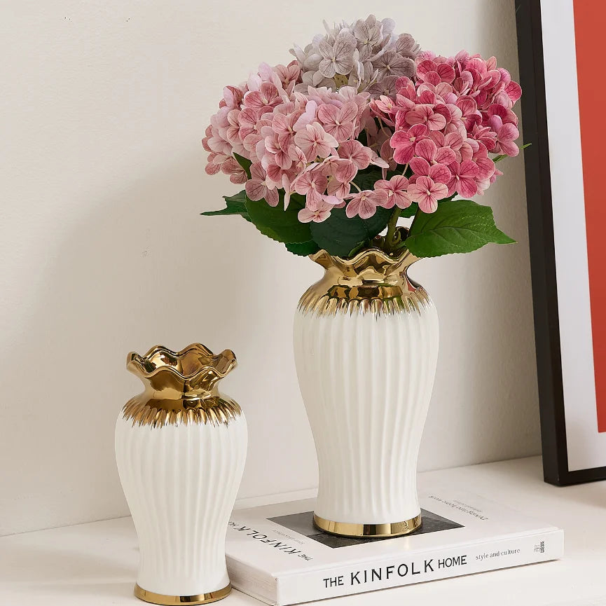 Vaso de cerâmica estilo creme, sensação branca de alta qualidade, arranjo de flores de rosas nutritivas com água, mesa de jantar retrô francesa para sala de estar