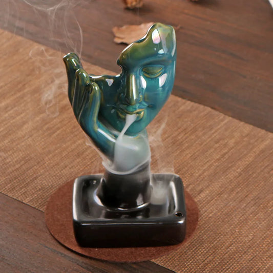 Queimador de incenso cascata de rosto de cerâmica moderno refluxo suporte de incenso meditação decoração de casa zen aromaterapia ornamento presente exclusivo