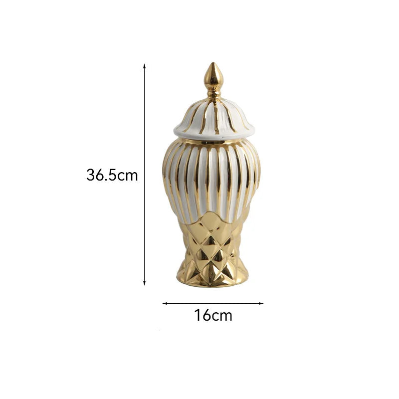 Vaso de Cerâmica Luxo | Dourado e Branco Elegante