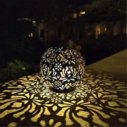 Jardim ao ar livre luz solar ferro arte pendurado luz oco led paisagem luz decoração do jardim luz de projeção à prova dwaterproof água