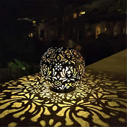 Jardim ao ar livre luz solar ferro arte pendurado luz oco led paisagem luz decoração do jardim luz de projeção à prova dwaterproof água