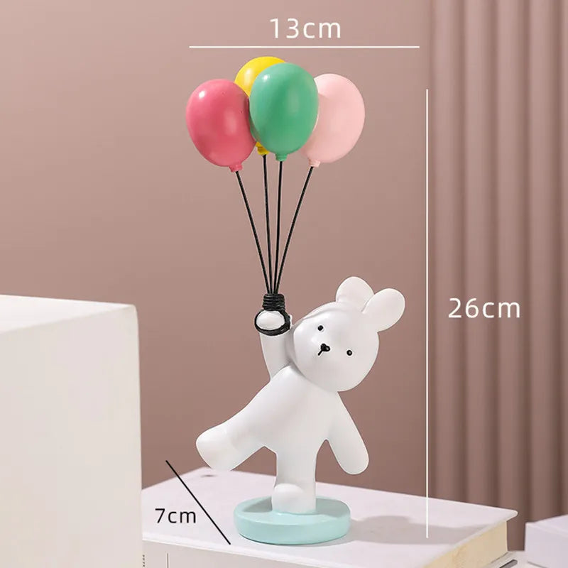 Nórdico Balão Urso Voador Coelho Resina Ornamentos, Home Decor Artesanato Estátua, Quarto das Crianças Figurinhas Escultura, Presente de Casamento