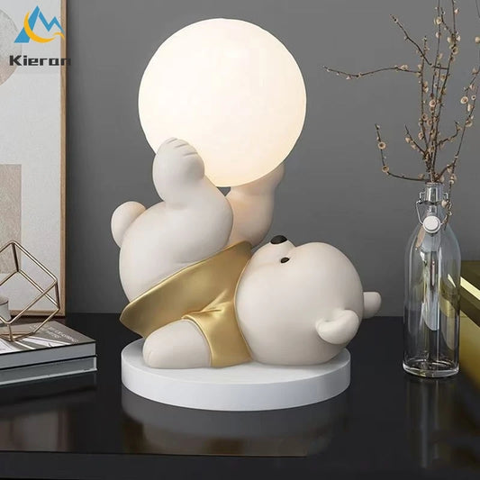 Nordic moderno urso acrobático led lâmpada de assoalho quarto estudo sala jantar lâmpada mesa cabeceira sala estar decorativa resina noite lâmpada