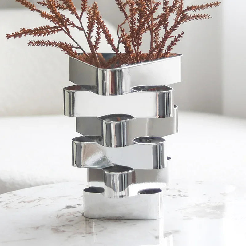 Vaso de metal irregular, decoração de mesa para casa, arte, arranjo de flores, ferramenta, sala de estar, armário de vinho, hall de entrada, decoração