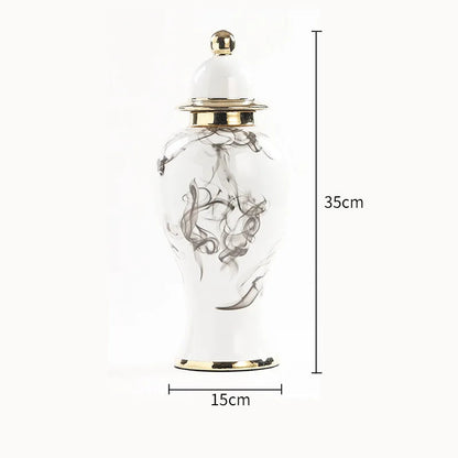 Vaso de flores alto dourado, jarra de cerâmica, decorações e ornamentos chineses para sala de estar, pintura a tinta, jarra geral, frascos de armazenamento de cerâmica