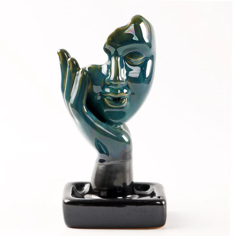 Queimador de incenso cascata de rosto de cerâmica moderno refluxo suporte de incenso meditação decoração de casa zen aromaterapia ornamento presente exclusivo