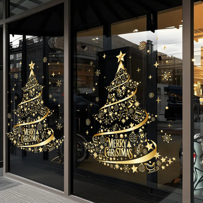 Adesivo de natal ouro pvc dupla face impresso adesivo de janela estática família vidro decorativo atmosfera de natal adesivo