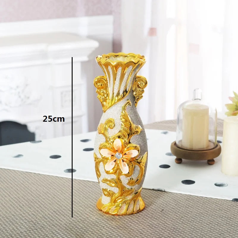 Vaso de flor grande cerâmico banhado a ouro europeu para decoração de casa, porcelana decorativa, design criativo, decoração do casamento