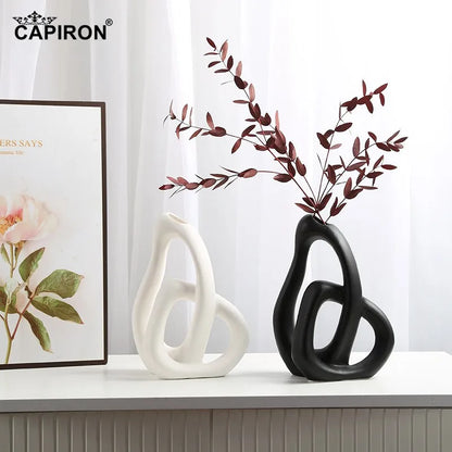 CAPIRON-Vaso Cerâmico Abstrato, Arranjo De Flores, Sala De Estar, Mesa De Escritório, Decoração Para Casa Acessórios, Interior Pampas Grama