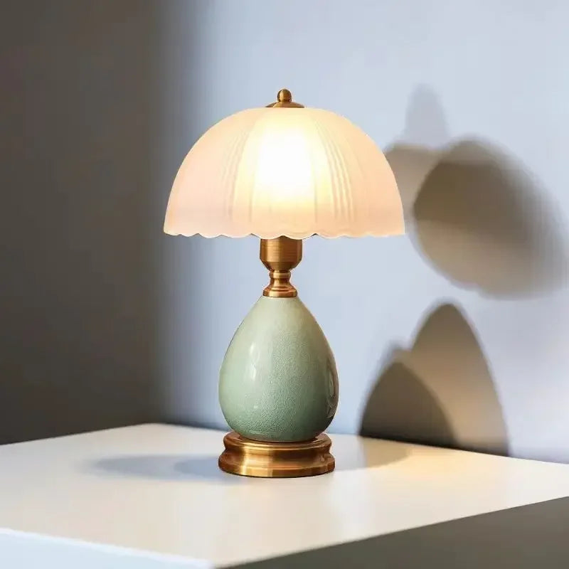 Europeu retro pastoral estudo quarto cerâmica vidro led candeeiro de mesa cabeceira