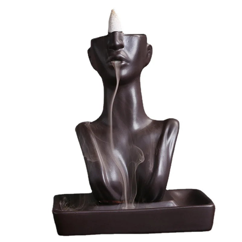 Estátua de beleza queimador de incenso de cerâmica cachoeira backflow incenso suporte de incenso decoração de casa